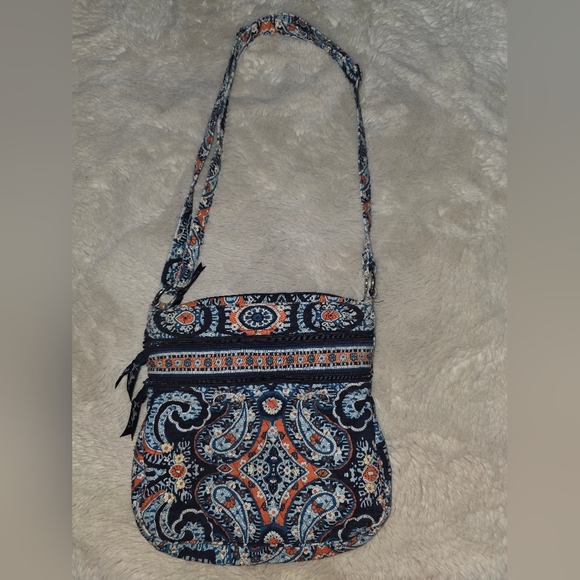 Vera Bradley Handbags - Vera Bradley 3 Zip Crossbody Purse/Bag Blue and Orange Retired Design